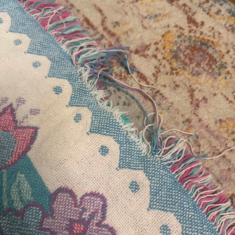 Vintage 80s / 90s pastel teddy bear tea party small tapestry blanket